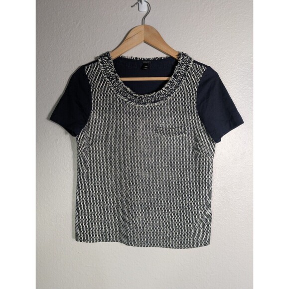 J. Crew Tops - NWOT J Crew Tweed Front Short Sleeve Silk Cotton Blouse XXS